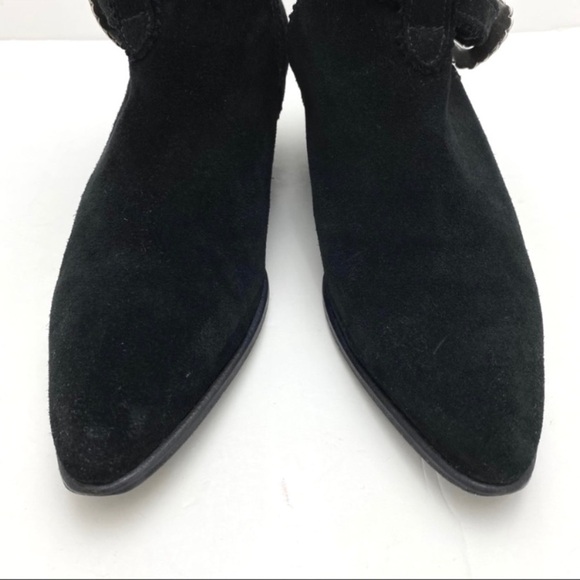 SANDRO Western Buckled Cutout Pointed Toe Suede Ankle Bootie Black Size 8 - Picture 3 of 9
